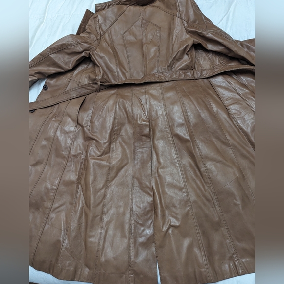 CASABLANCA 1970's Vintage Leather Trench Coat  W/Tie Front  Size 9/10 - Picture 4 of 7
